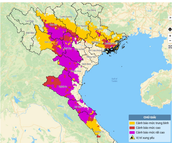 Thanh Hoa is at high risk of flash floods and landslides in the next 6 hours.
