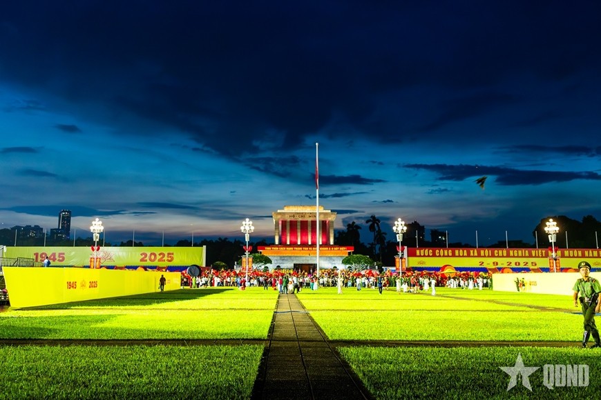 ទីលាន Ba Dinh ក្នុងឱកាសរំលឹកខួបលើកទី 80 នៃបដិវត្តន៍ខែសីហា និងទិវាជាតិ ថ្ងៃទី 2 ខែកញ្ញា។ រូបថត៖ Hai Ly