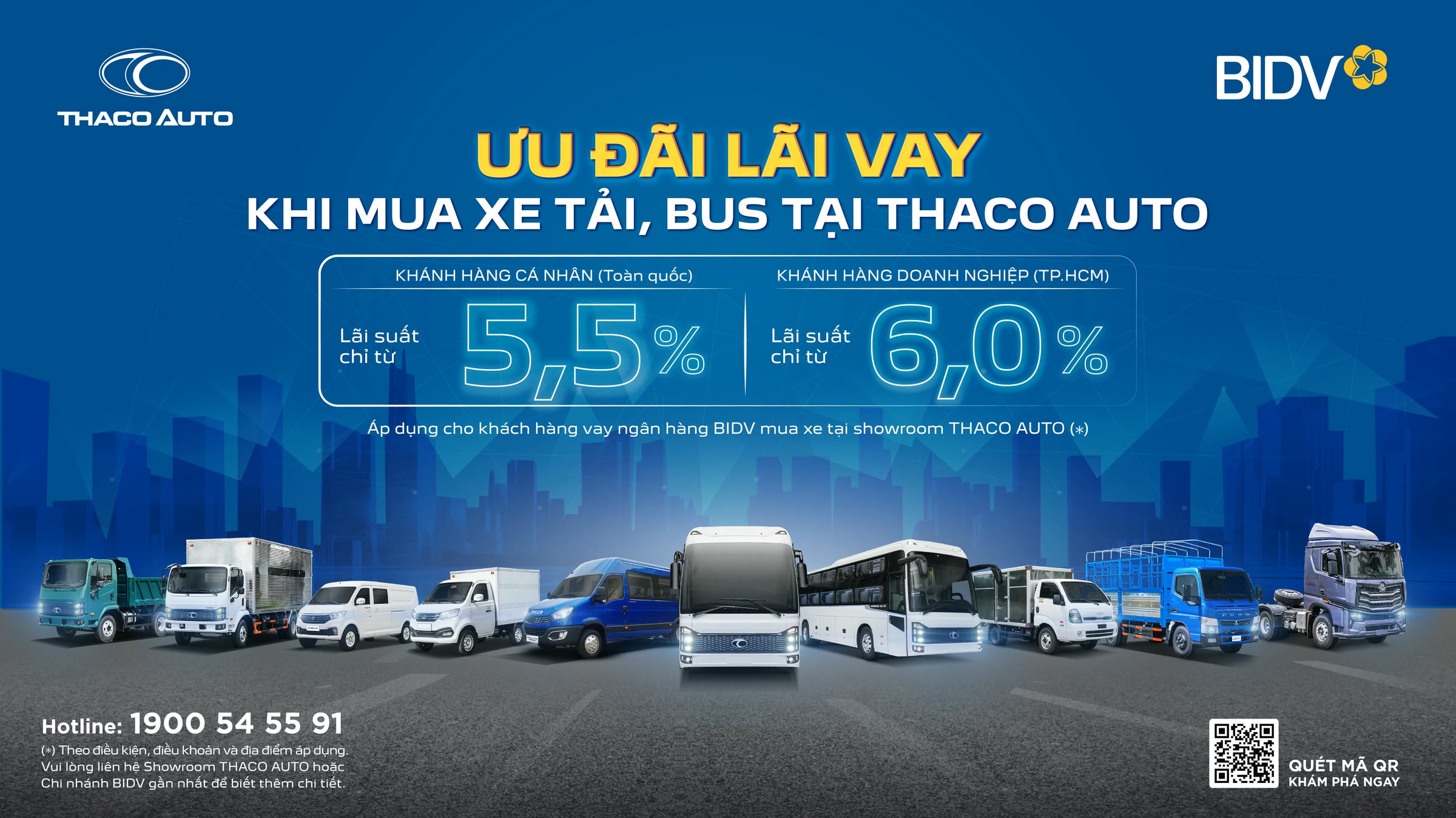 Pacote de empréstimo preferencial BIDV na compra de ônibus e caminhão THACO AUTO