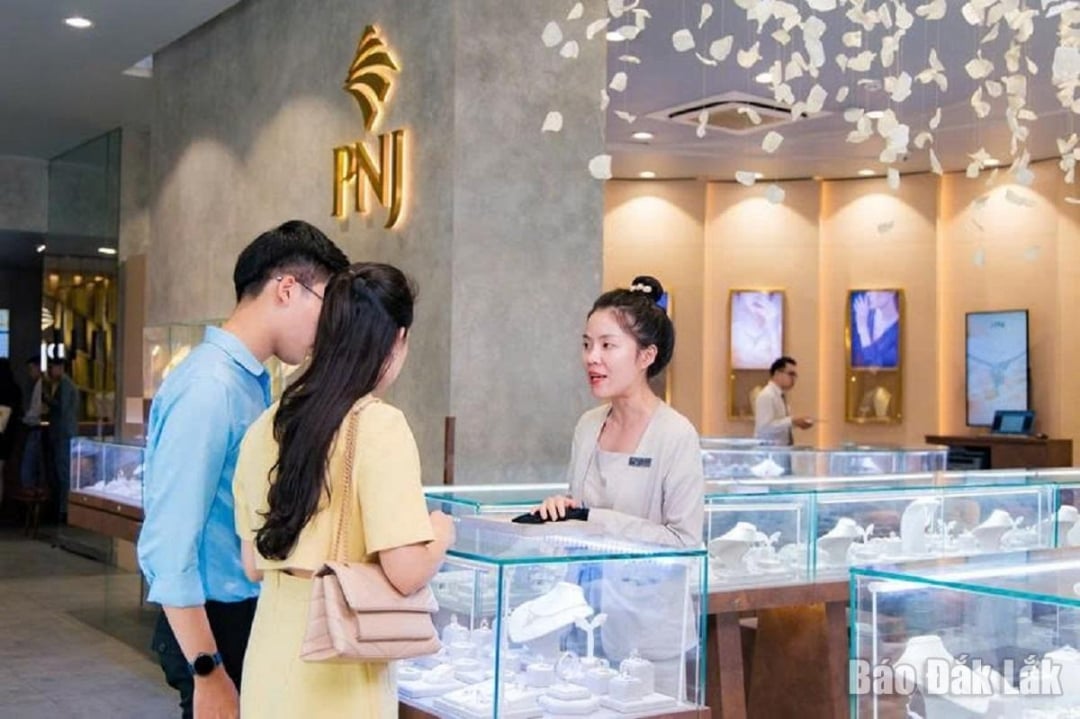 Khách hàng tham quan, mua sắm tại một của hàng của thương hiệu vàng bạc, đá quý PNJ