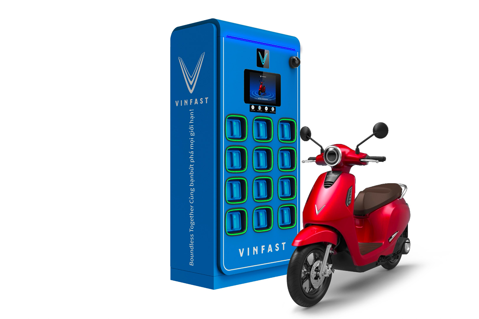 បើកដំណើរការម៉ូតូ VinFast ដែលប្តូរថ្ម