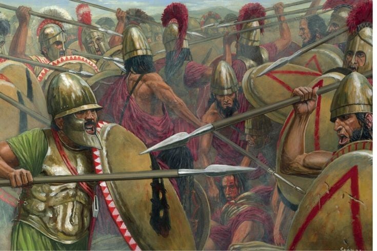5. Sử dụng hỏa khí sơ khai. Theo Thucydides, Boeotia đã dùng một loại "ngọn lửa phun" thô sơ để đốt công sự gỗ của Athens, được xem là ứng dụng hiếm hoi của hỏa khí thời cổ đại. Ảnh: Pinterest.
