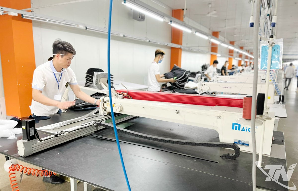 En el nuevo mandato, la comuna de Phu Thinh se centra en el desarrollo de la pequeña industria, el comercio y los servicios, asociados a la transformación digital en la producción y la vida. En la foto: Línea de producción de THAGACO International Investment Joint Stock Company, comuna de Phu Thinh.
