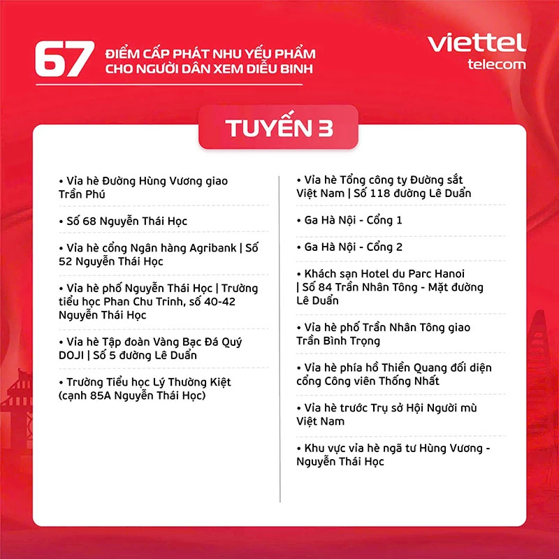 Viettel bekerja sama dengan Hanoi Youth Union untuk menyebarkan 15/67 titik distribusi barang kebutuhan pokok gratis untuk melayani masyarakat