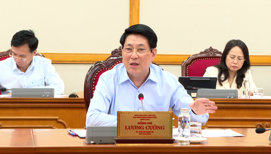 Chủ tịch nước Lương Cường phát biểu tại buổi làm việc.