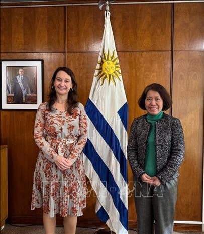 Đại sứ Việt Nam Ngô Minh Nguyệt làm việc với Thứ trưởng Bộ Ngoại giao Uruguay Valeria Csukasi.