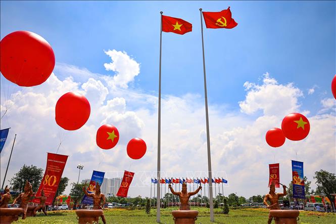 The National Exhibition Center is brightly decorated. Photo: Thanh Tung/VNA