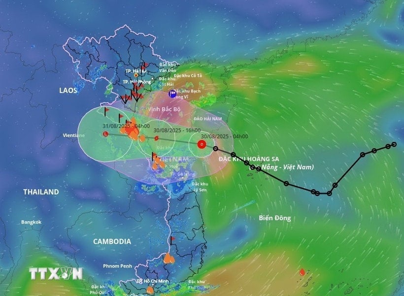 ចលនា​ព្យុះ​លេខ​៦ វេលា​ម៉ោង​៧​ព្រឹក​ថ្ងៃ​ទី​៣០ សីហា ពី​ប្រព័ន្ធ​តាមដាន​អាកាសធាតុ​វៀតណាម ។ (រូបថត៖ VNA)