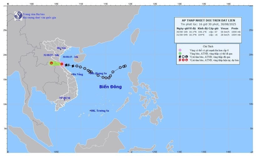 Bão số 6 suy yếu thành áp thấp nhiệt đới trên đất liền.