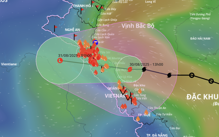 Dự báo vị trí và hướng di chuyển bão Nongfa lúc 13h chiều 30-8