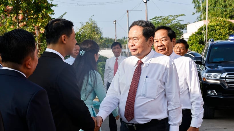 Chủ tịch Quốc hội Trần Thanh Mẫn dự Đại hội đại biểu Đảng bộ xã Thạnh Xuân lần thứ nhất, nhiệm kỳ 2025-2030. (Ảnh: Doãn Tấn/TTXVN)