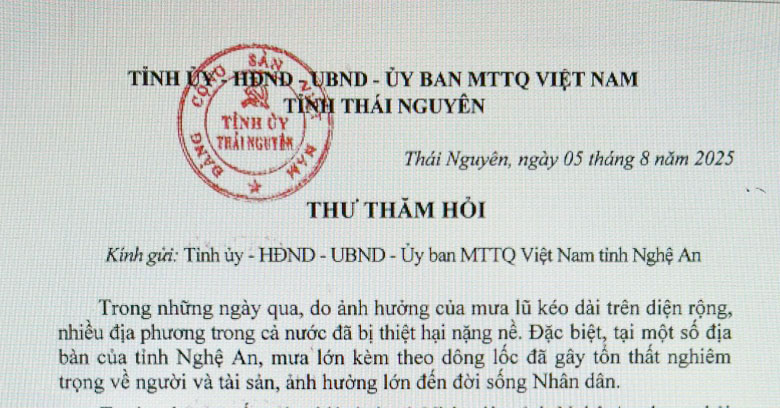Thai Nguyen dona 4 mil millones de VND para ayudar a Nghe An, Dien Bien y Son La a superar las consecuencias de los desastres naturales.
