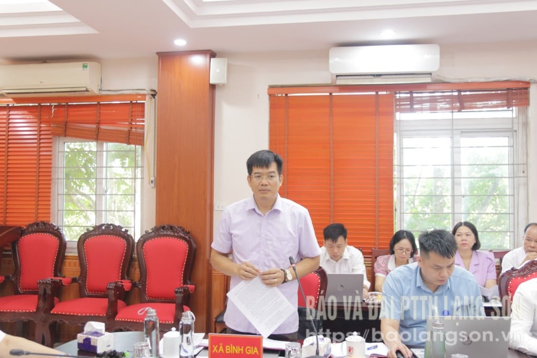 Lãnh đạo xã Bình Gia báo cáo tóm tắt tình hình hoạt động của xã tại buổi làm việc