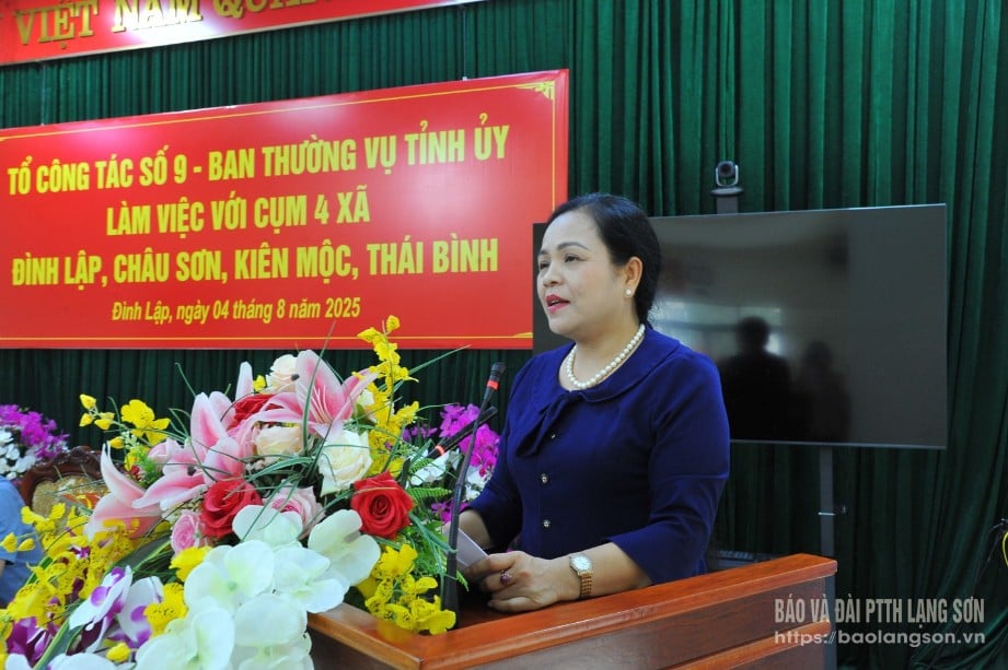 Đồng chí Giáp Thị Bắc, Uỷ viên Ban Thường vụ Tỉnh uỷ, Trưởng Ban Tổ chức Tỉnh uỷ phát biểu tại buổi làm việc
