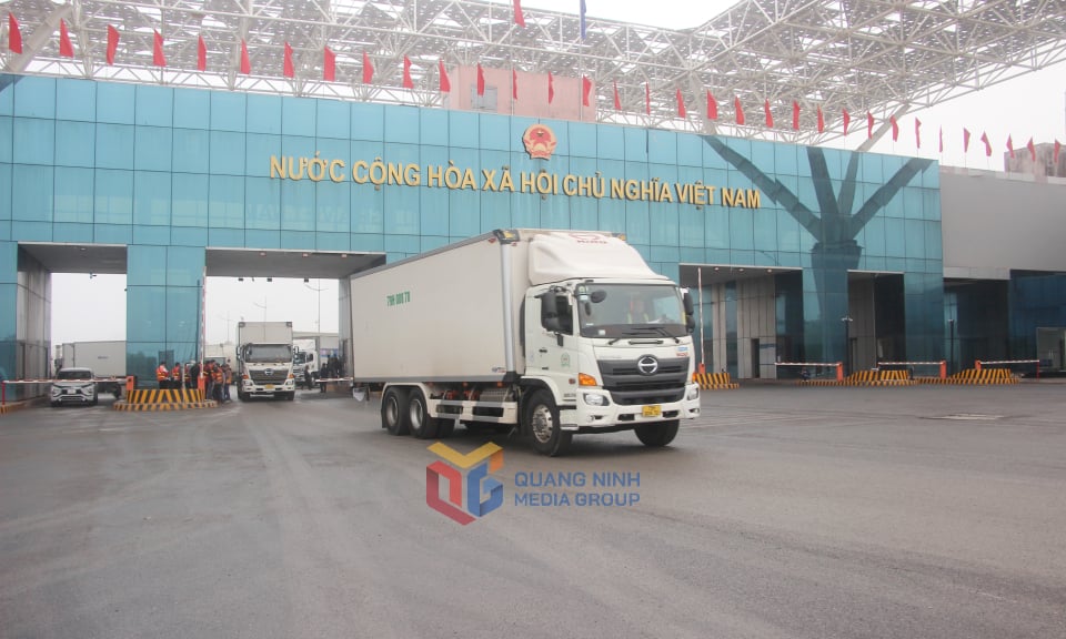 Hoạt động xuất, nhập khẩu tại Cửa khẩu cầu Bắc Luân II. Ảnh: Mạnh Trường