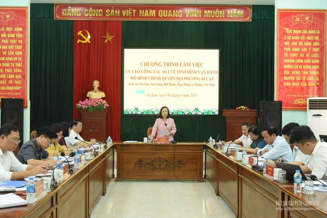 Đồng chí Đoàn Thị Hậu, Phó Bí thư Thường trực Tỉnh ủy, Chủ tịch HĐND tỉnh, tổ trưởng tổ công tác phát biểu tại buổi làm việc