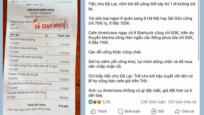 Du khách bất bình với giá cà phê 100.000 Đồng ở Đà Lạt - Ảnh 1.
