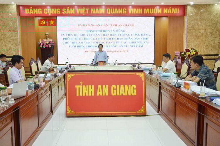Chairman of An Giang Provincial People's Committee Ho Van Mung worked with 5 communes and wards on preparations for the Party Congress, term 2025 - 2030