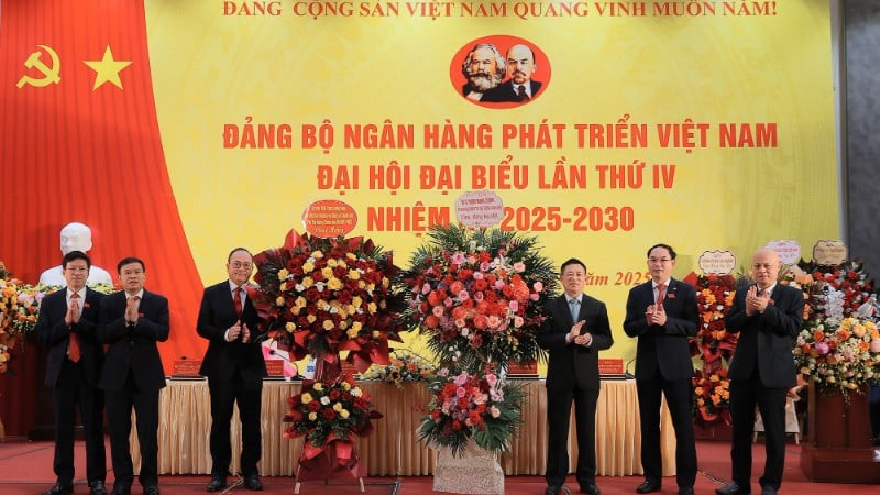Phó Thủ tướng Chính phủ Hồ Đức Phớc chúc mừng Đại hội Đảng bộ Ngân hàng Phát triển Việt Nam.
