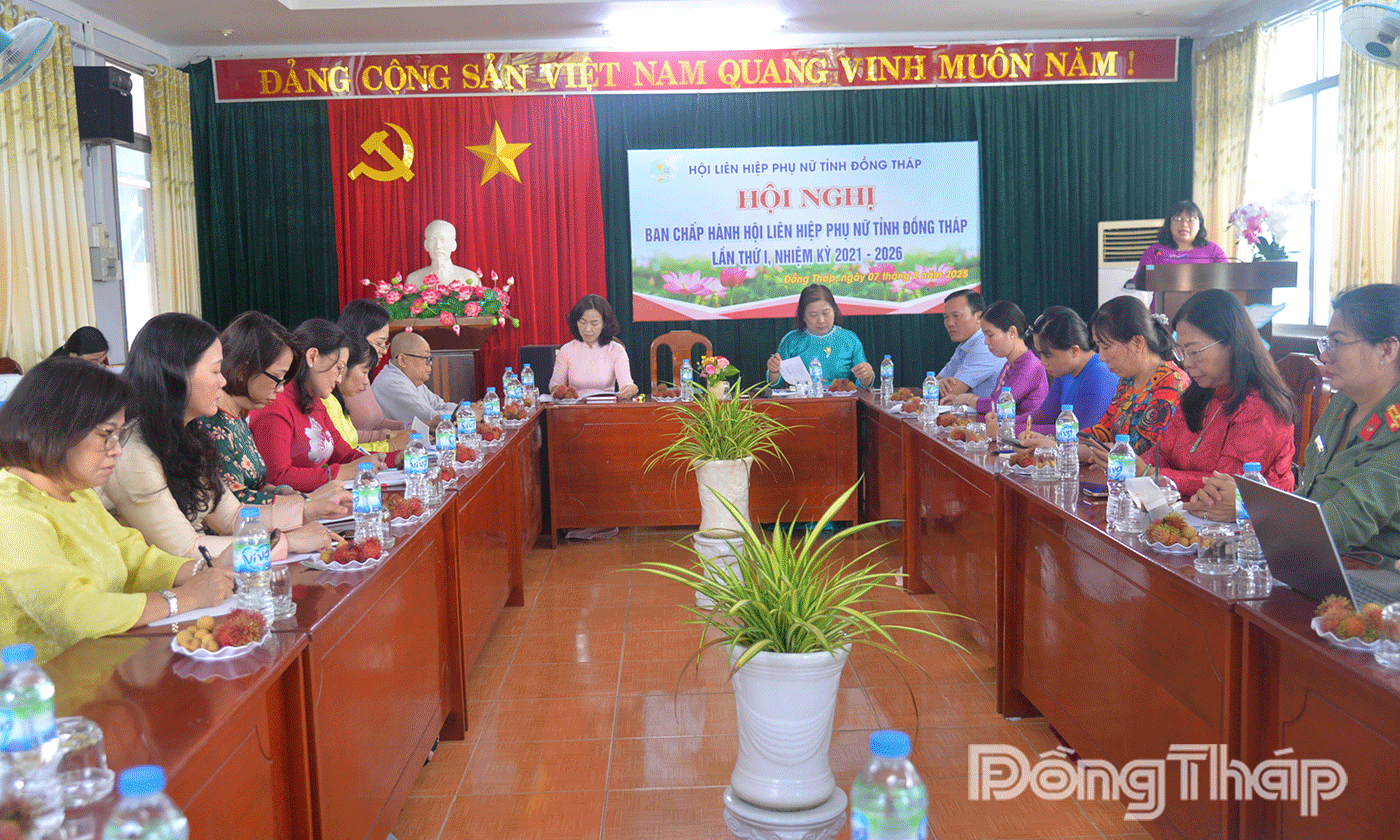 Chủ tịch Hội LHPN tỉnh Thái Ngọc Bảo Trâm phát biểu tại hội nghị.