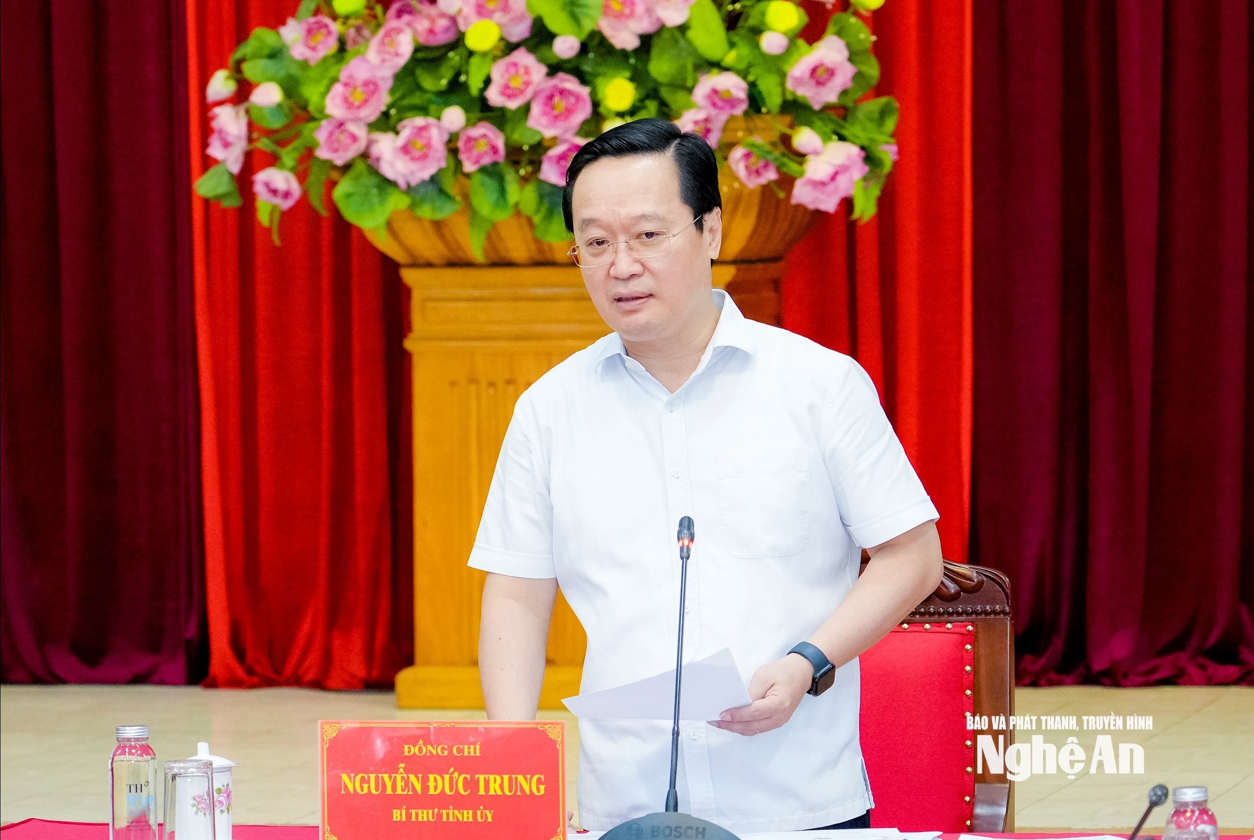 Đồng chí Nguyễn Đức Trung - Bí thư Tỉnh ủy phát biểu kết luận nội dung tại phiên họp. Ảnh: Phạm Bằng