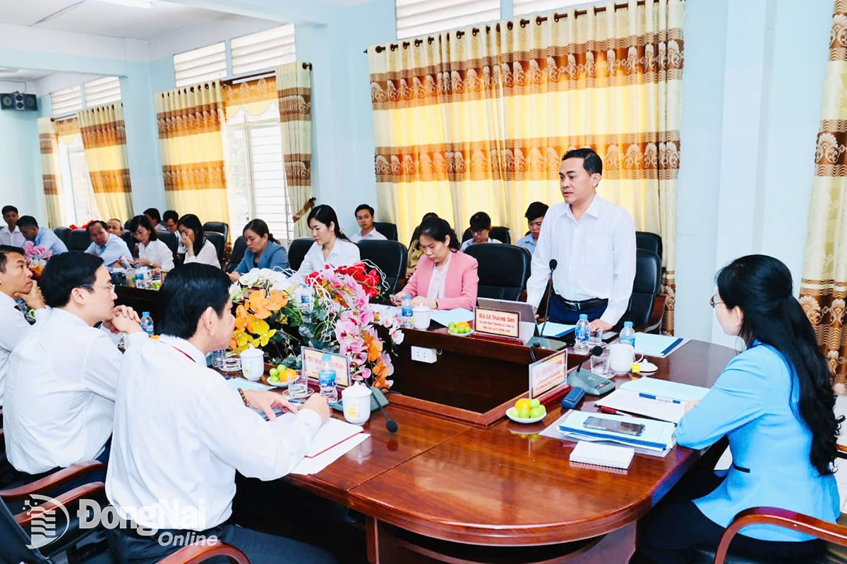 Ủy viên Ban Thường vụ Tỉnh ủy, Phó Chủ tịch UBND tỉnh Đồng Nai Lê Trường Sơn phát biểu tại buổi làm việc. Ảnh: Công Nghĩa
