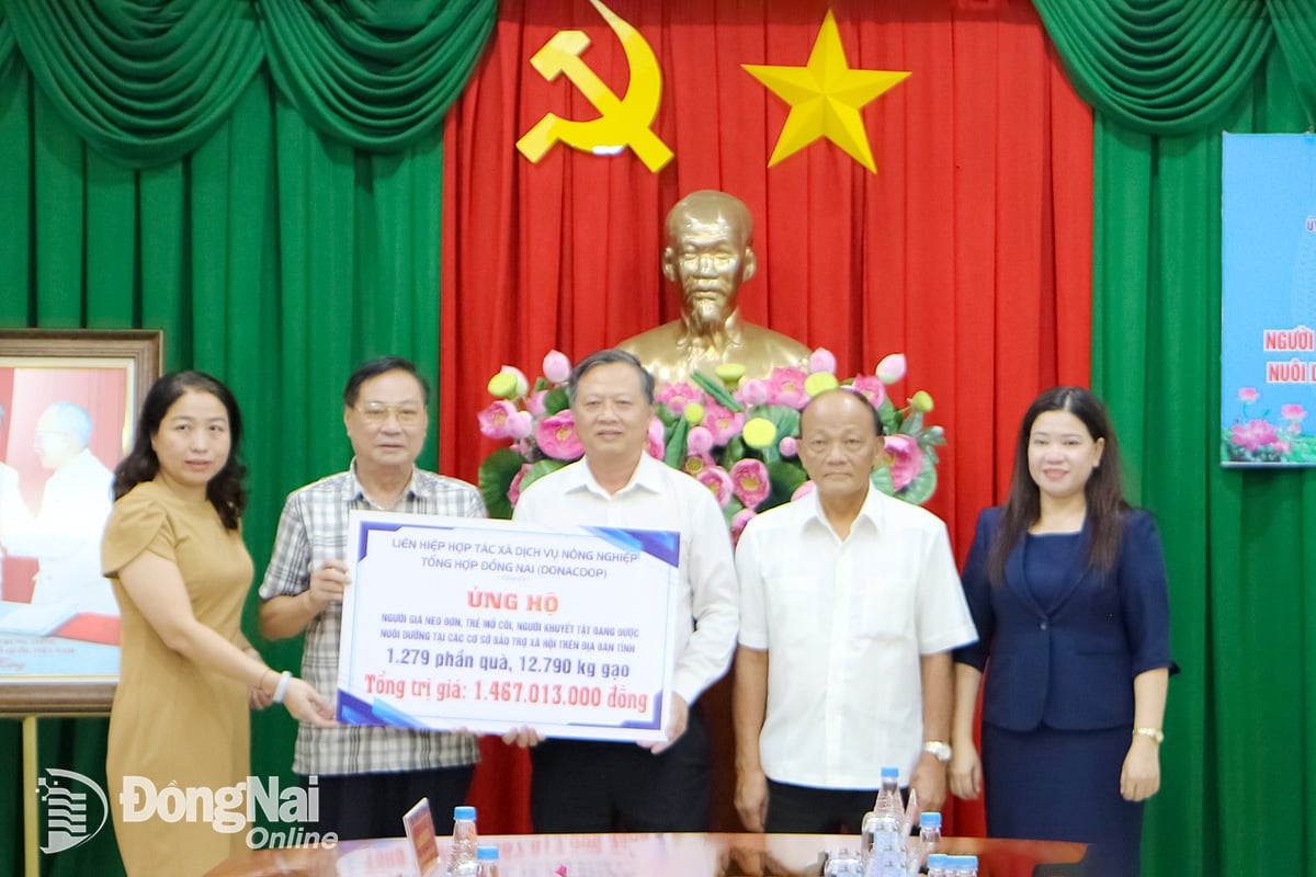អនុប្រធានគណៈកម្មាធិការមជ្ឈិមរណសិរ្សមាតុភូមិវៀតណាមខេត្ត Dong Nai លោក Nguyen Tan Phu បានទទួលការឧបត្ថម្ភពីសហភាព Dong Nai នៃសហករណ៍សេវាកសិកម្មទូទៅ។ រូបថត៖ Van Truyen  