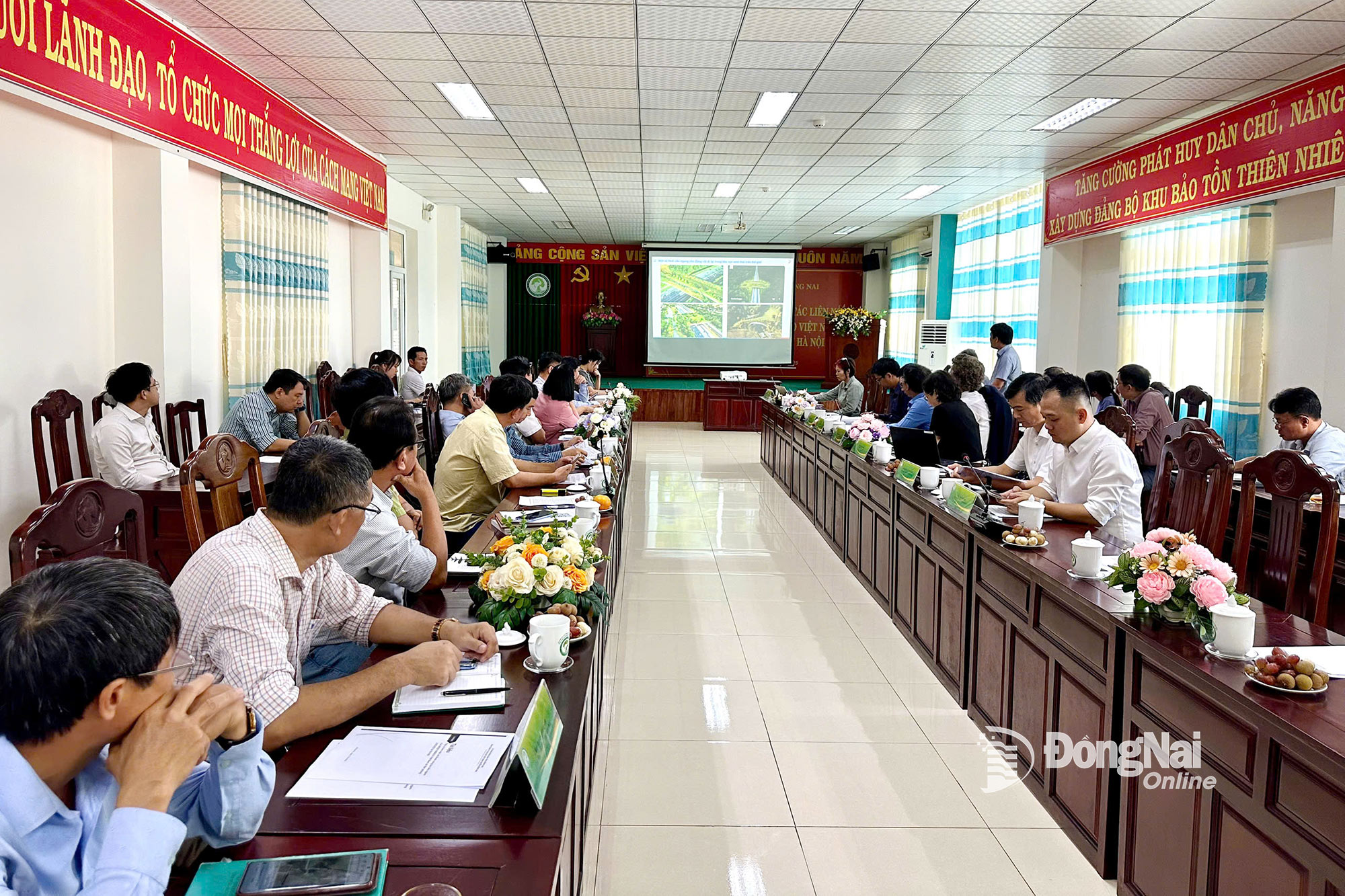 គណៈប្រតិភូតាមដានរបាយការណ៍ស្តីពីផលប៉ះពាល់នៃគម្រោងស្ពាន Ma Da និងផ្លូវ DT.761 ឆ្លងកាត់តំបន់បម្រុងជីវមណ្ឌលពិភពលោក Dong Nai ។ រូបថត៖ Gia Vinh 