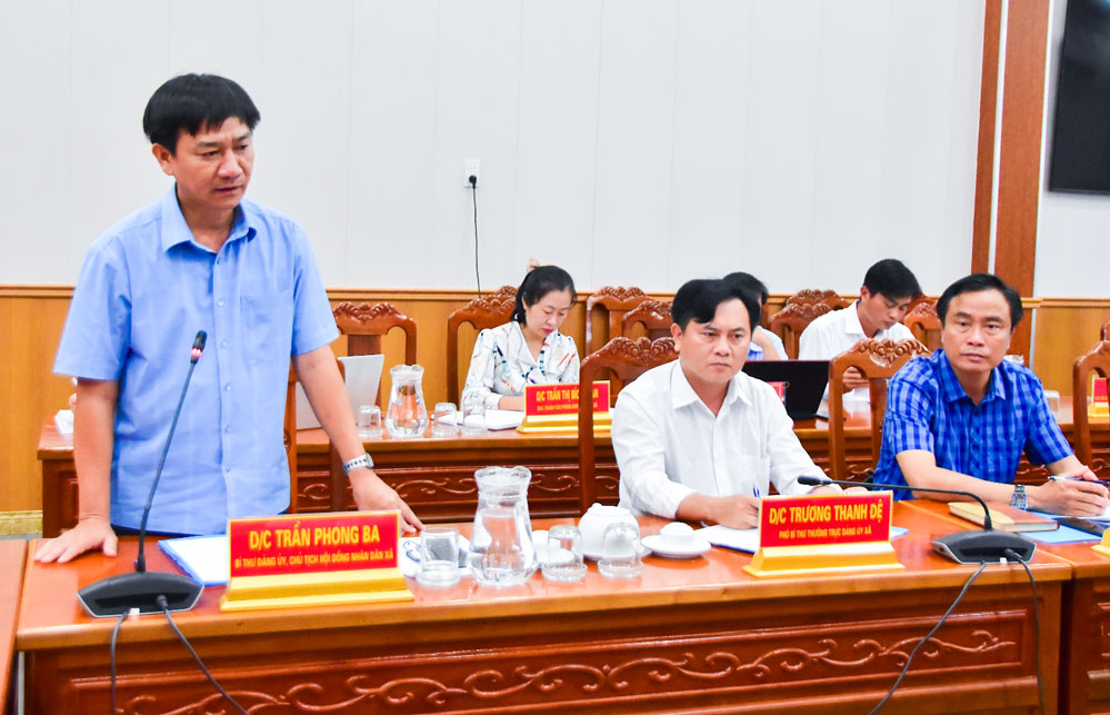 លោក Tran Phong Ba លេខាគណៈកម្មាធិការបក្សឃុំ Cau Ke បានផ្តល់យោបល់លើដំណោះស្រាយជាក្រុម ដើម្បីសម្រេចបាននូវលក្ខណៈវិនិច្ឆ័យធានារ៉ាប់រងសុខភាពចាប់ពីពេលនេះរហូតដល់ដំណាច់ឆ្នាំ២០២៥។