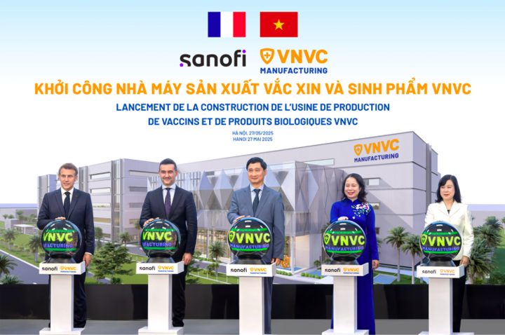 Lễ khởi công Nhà máy Vắc xin và Sinh phẩm VNVC có sự chứng kiến và bấm nút của Tổng thống Pháp Emmanuel Macron trong chuyến thăm và làm việc tại Việt Nam. Ảnh: Hải Nam