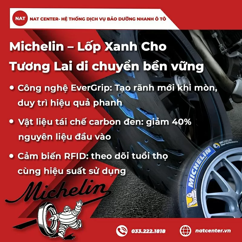 Lốp ô tô Michelin cho xe điện & hybrid – tiết kiệm nhiên liệu, giảm phát thải, tăng tuổi thọ.