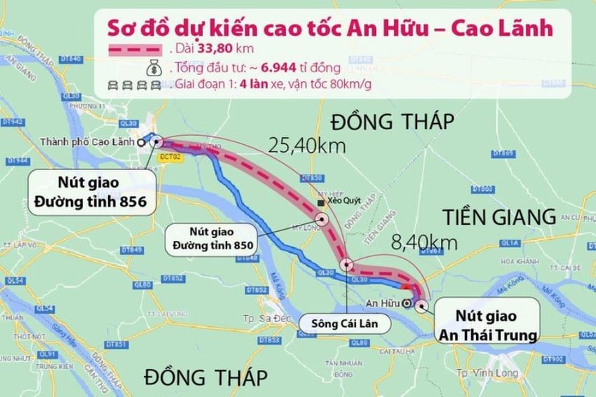 Cao Lanh - An Huu gyorsforgalmi út térképe.