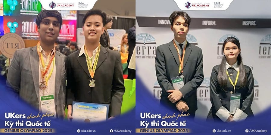 Gia Bảo và Thanh Trúc là hai đại diện xuất sắc của UKA Bình Thạnh đạt huy chương khi giải quyết những vấn đề toàn cầu. Ảnh: Thí sinh cung cấp
