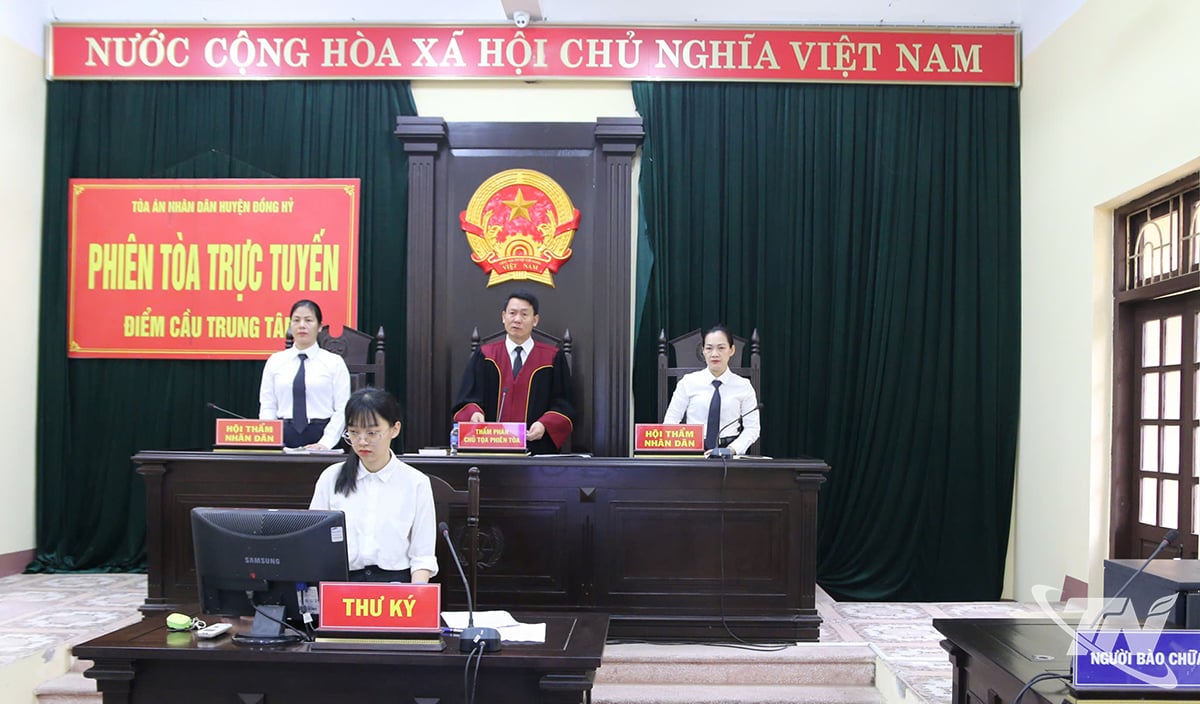 Hội thẩm nhân dân tham gia phiên tòa trực tuyến.