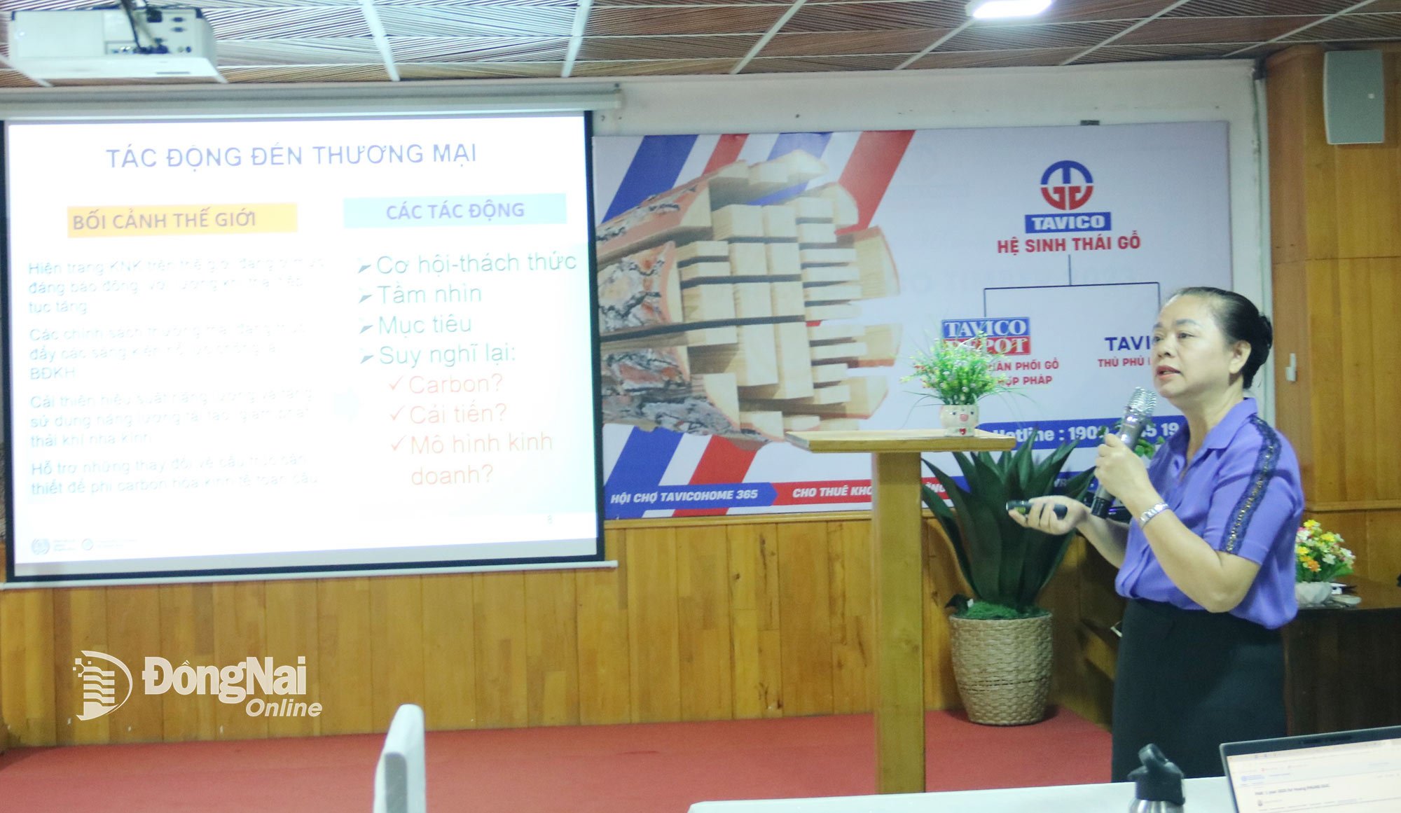 លោកស្រី Nguyen Thi Truyen អ្នកជំនាញជាន់ខ្ពស់របស់ ILO បានធ្វើបទបង្ហាញអំពីខ្លឹមសារនៅក្នុងសិក្ខាសាលា។ រូបថត៖ វឿង ធី 