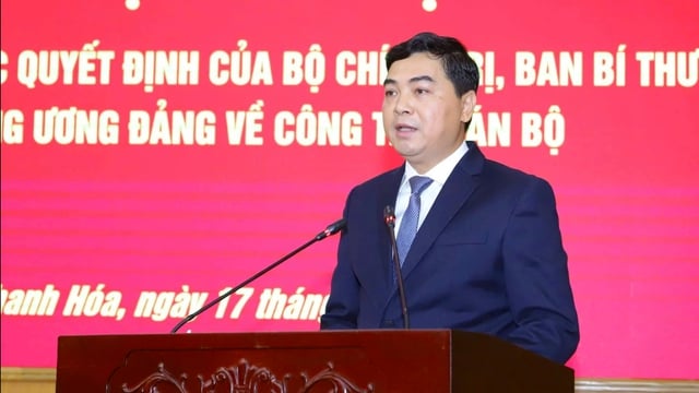 Ông Nguyễn Hoài Anh, tân Phó bí thư Tỉnh ủy Thanh Hóa, phát biểu nhận nhiệm vụ