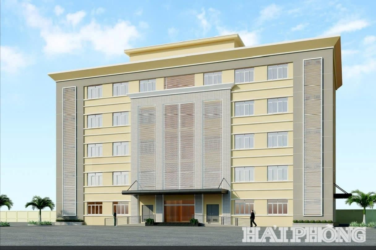 Phối cảnh tổng thể công trình xây dựng Nhà Khoa Cấp cứu, hồi sức tích cực - Chống độc 5 tầng Bệnh viện đa khoa huyện Vĩnh Bảo.