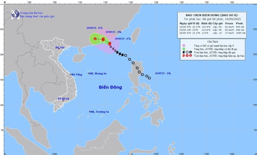 台風8号の進路。写真：国立水文気象予報センター