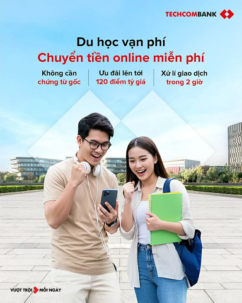 Chuyển tiền du học miễn phí với Techcombank.