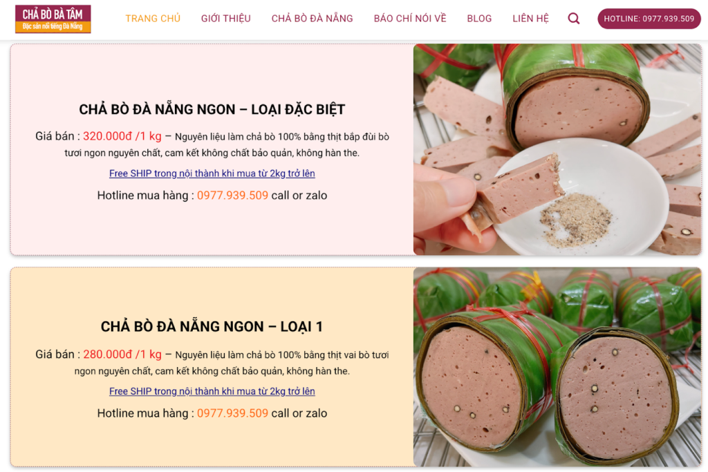 Tại cở sở chả bò Bà Tâm có 2 loại chính cho khách hàng lựa chọn.