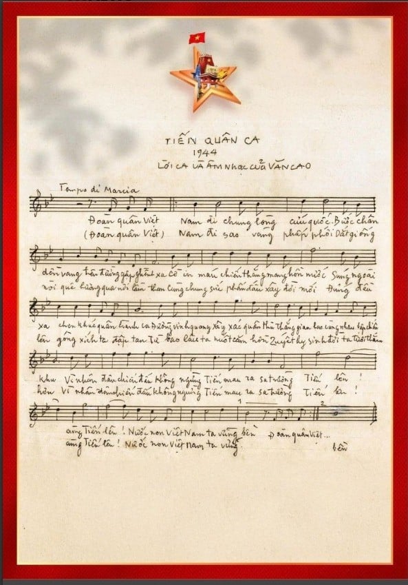 Eine handgeschriebene Kopie des „Marschliedes“ des Komponisten Văn Cao, abgedruckt auf den Konzertkarten für „Heimat in meinem Herzen“. Foto: Zur Verfügung gestellt von den Veranstaltern.