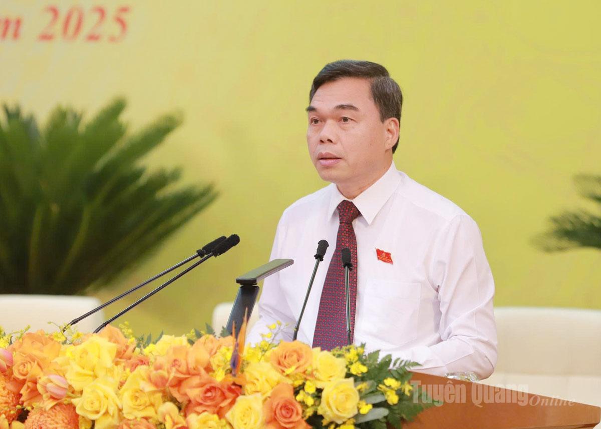 Soudruh Ma The Hong, zástupce tajemníka provinčního výboru strany a předseda provinčního výboru Vietnamské vlasti, předložil dokument č. 22-TTr/TU - Foto: Thanh Phuc