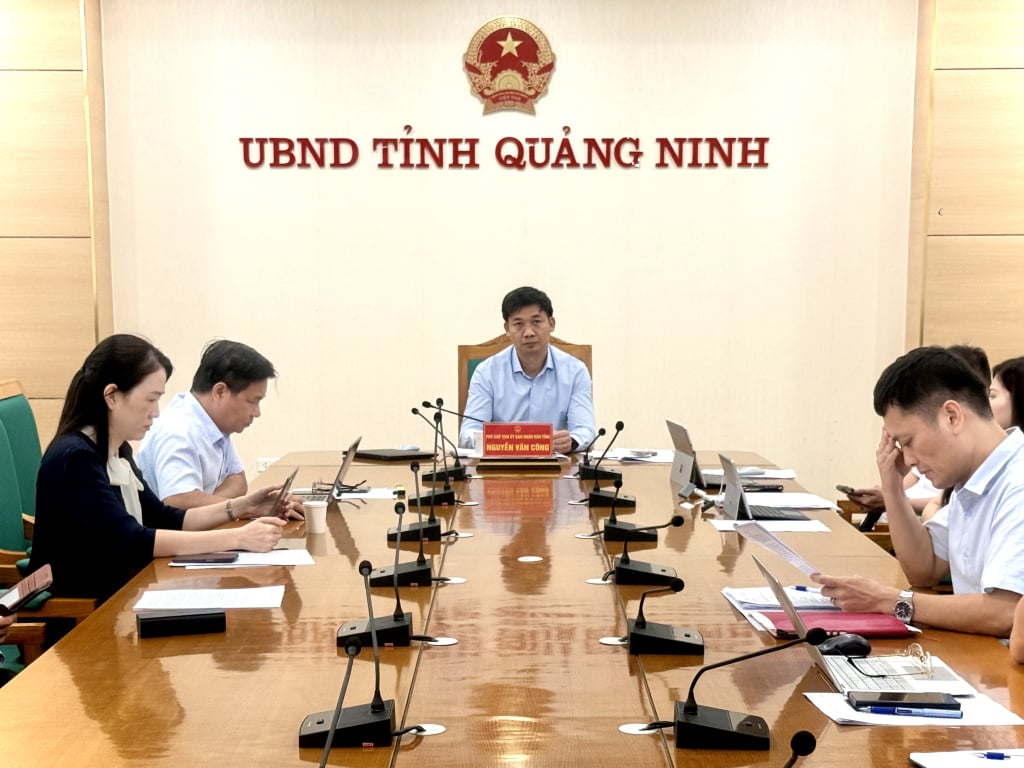 Soudruh Nguyen Van Cong, místopředseda provinčního lidového výboru, se zúčastnil online konference na mostě Quang Ninh.