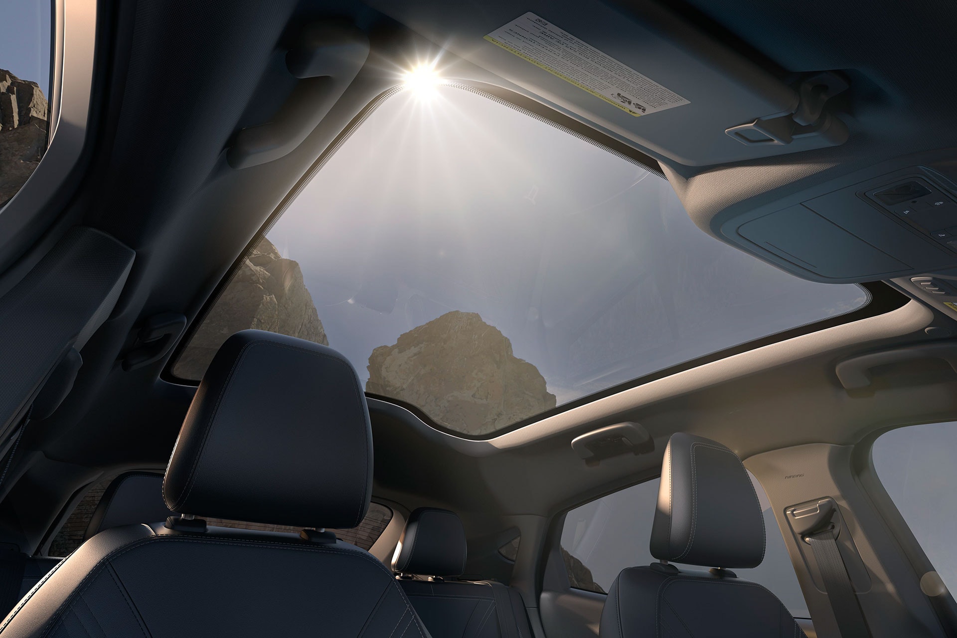 ដំបូលកញ្ចក់បែប Panoramic គ្មានវាំងននរបស់ Mustang Mach-E ។ រូបថត៖ ហ្វដ