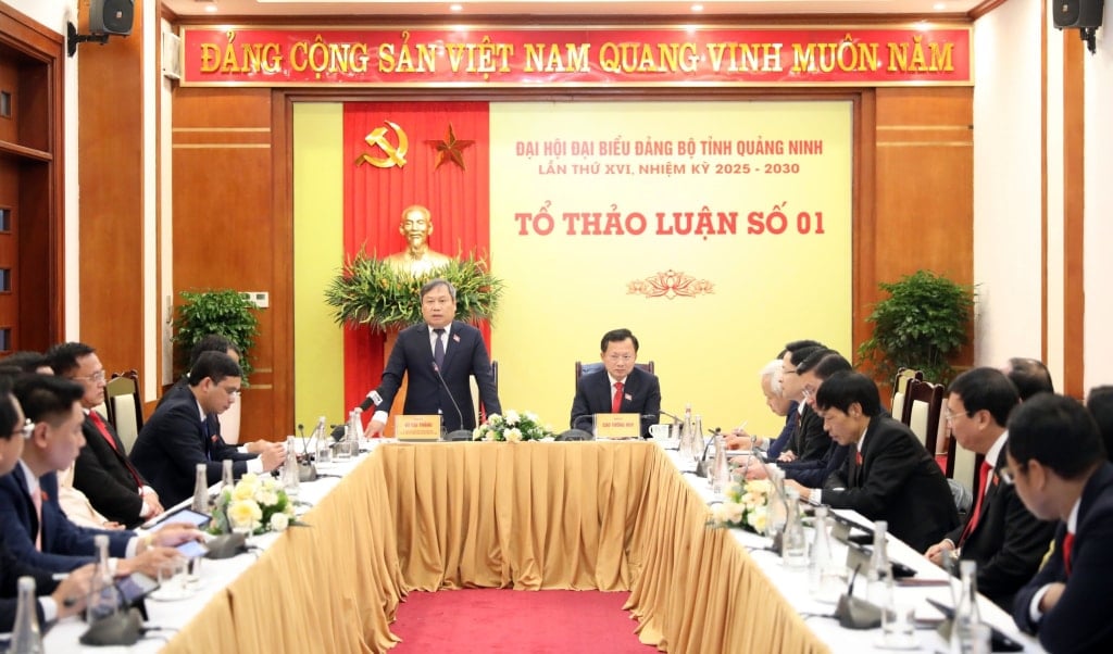Uỷ viên Trung ương Đảng, Bí thư Tỉnh uỷ, Trưởng đoàn ĐBQH tỉnh Vũ Đại Thắng phát biểu ý kiến tại Tổ thảo luận số 1