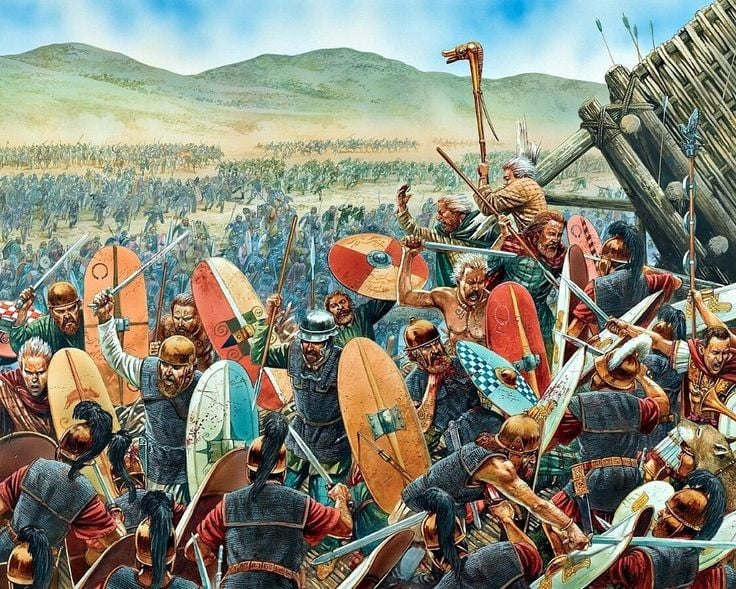 Thành Alesia nằm trên đồi cao hiểm trở. Vị trí này giúp quân Gaul có ưu thế phòng thủ, nhưng cũng khiến họ bị bao vây toàn diện khi La Mã siết chặt vòng vây. Ảnh: Pinterest.
