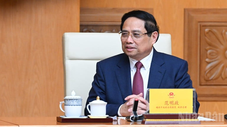 Thủ tướng Phạm Minh Chính phát biểu ý kiến tại buổi tiếp. (Ảnh: Trần Hải)