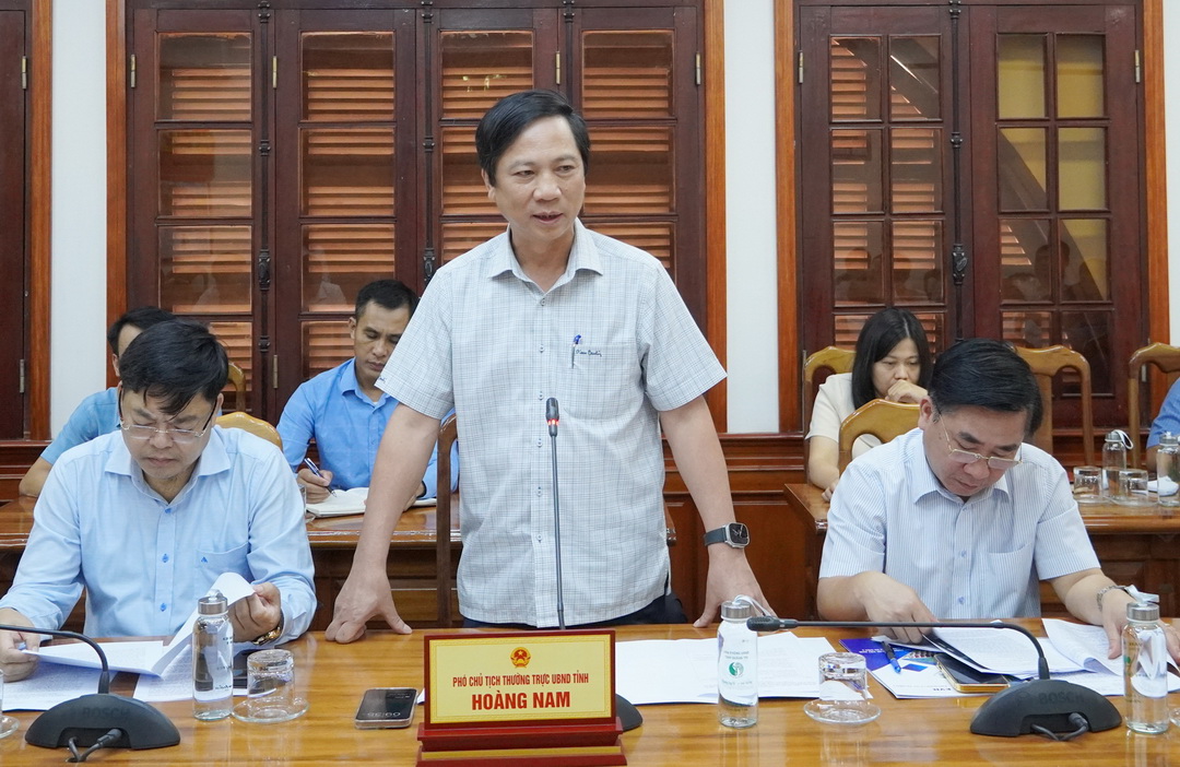 អនុប្រធានអចិន្ត្រៃយ៍គណៈកម្មាធិការប្រជាជនខេត្ត Quang Tri លោក Hoang Nam បានពិភាក្សាអំពីខ្លឹមសារជាមួយថ្នាក់ដឹកនាំ EVN