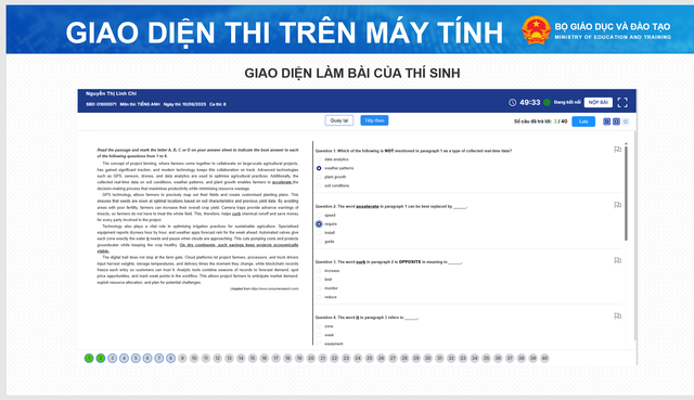 Giao diện bài thi tốt nghiệp THPT trên máy tính - Ảnh 3.