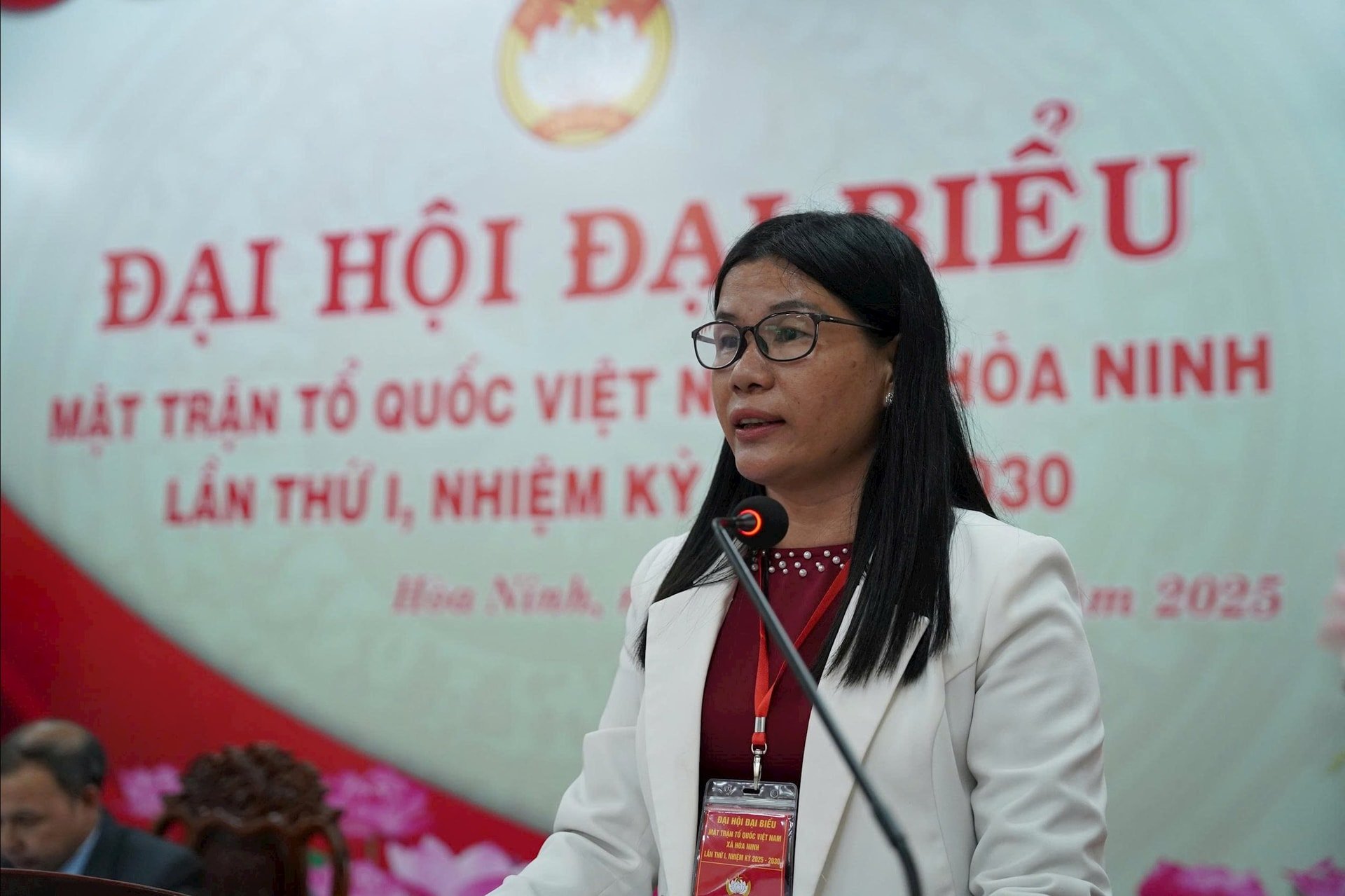 Chủ tịch Ủy ban MTTQ Việt Nam xã Hòa Ninh phát biểu khai mạc Đại hội